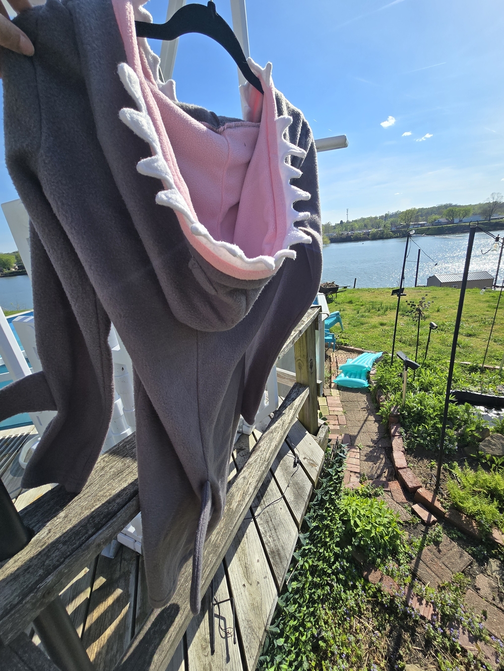 Gray Shark Hoodie Zipup with Tail And Fin Sleeves - Picture 5 of 8